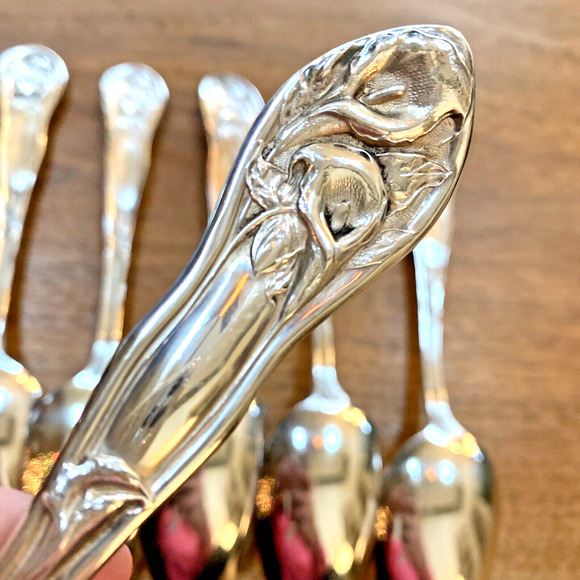 Purity Silverplate Tablespoon Serving Spoon set (6) Orchids Floral Art Nouveau - Picture 4 of 10